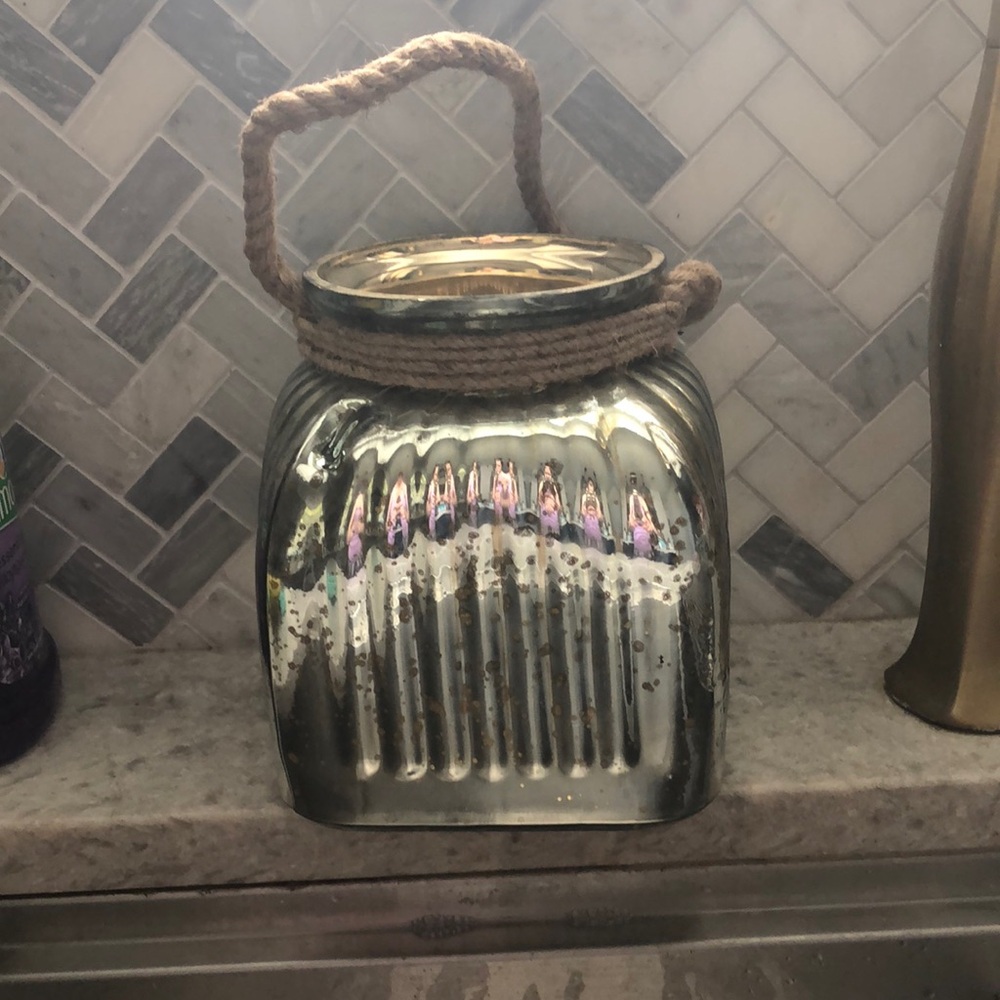 Silver and glass vase / jar